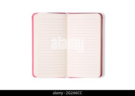 Blank open office Notepad or notebook isolated. Mock up. Top view. Stock Photo