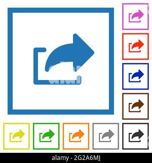 Export symbol flat color icons in square frames on white background Stock Vector