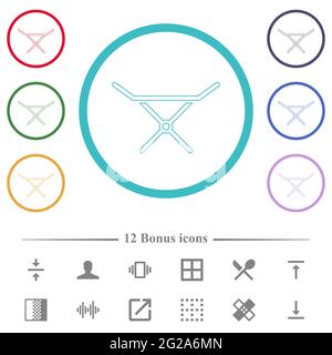 Collapsible clothes dryer rack flat color icons in circle shape outlines. 12 bonus icons included. Stock Vector