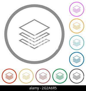 Layers flat color icons in round outlines on white background Stock Vector