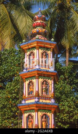 CALANGUTE, KERALA, INDIA - Tower of Shanta Durga Hindu temple. Stock Photo