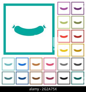 Sausage flat color icons with quadrant frames on white background Stock Vector