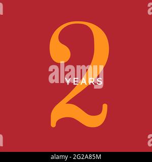 Two years symbol. Second birthday emblem. Anniversary sign, number 2 logo concept, vintage poster template, vector illustration Stock Vector