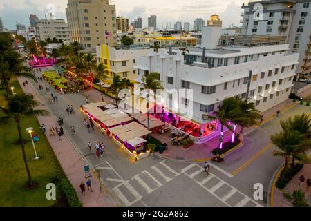 Miami Beach, FL, USA - May 29, 2021: Tourist crowds returning to Miami Beach hotels reopening Stock Photo