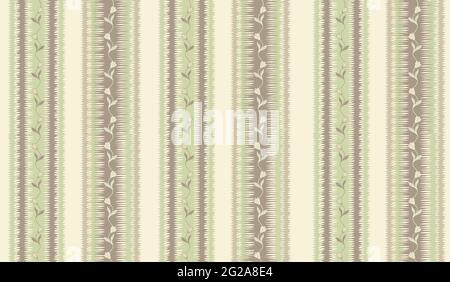 Floral stripy seamless textile pattern. Flourish tiled oriental ethnic background. Abstract stripe ornament with lines and fantastic flowers and leave Stock Vector