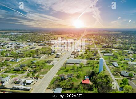 Panorama landscape scenic aerial view of a suburban settlement in a beautiful detached houses the Stroud town Oklahoma USA Stock Photo