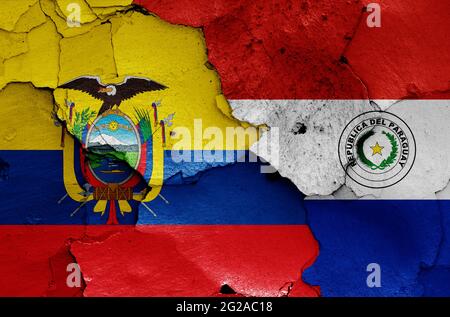 flags of Paraguay and Ecuador painted on cracked wall Stock Photo - Alamy