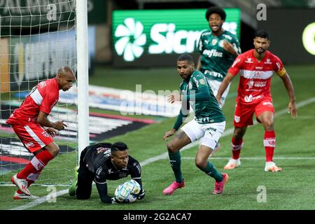 Diogo Silva do CRB celebrates saving penalty and thus winning penalty  competition for CRB during the Copa do Brasil football match between  Palmeiras v CRB at the Allianz Parque stadium in Sao