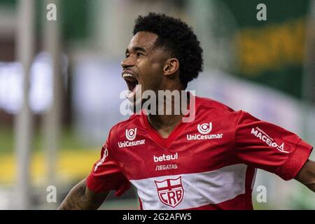 Diogo Silva do CRB celebrates saving penalty and thus winning penalty  competition for CRB during the Copa do Brasil football match between  Palmeiras v CRB at the Allianz Parque stadium in Sao