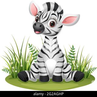 Cartoon baby zebra sitting in the grass Stock Vector