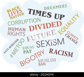 Concept of the ills of society in a word cloud. Stock Vector