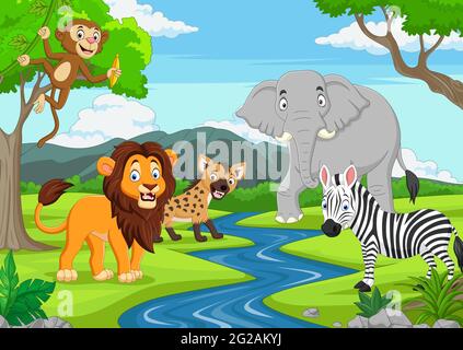 Cartoon wild animals in the jungle Stock Vector