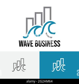 Choppy Wave Sea Investing Business Financial Bar Chart Logo Stock Vector