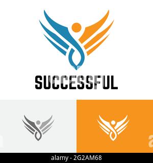 Successful Work Business Freedom Bird Wings Logo Stock Vector