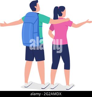 Couple of backpackers semi flat color vector characters Stock Vector