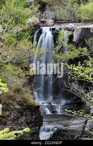The Abhainn Garbhaig Stream Cascading Over Victoria Falls in the Slattadale Forest, Loch Maree, Wester Ross, Highlands, Scotland, UK Stock Photo