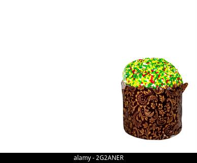Easter bread with colored glaze on a white background. Easter bread artos. Orthodox Church. Religious tradition. Religious Christian holiday. Dough ba Stock Photo
