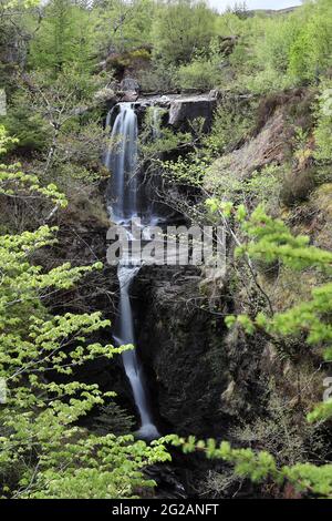 The Abhainn Garbhaig Stream Cascading Over Victoria Falls in the Slattadale Forest, Loch Maree, Wester Ross, Highlands, Scotland, UK Stock Photo