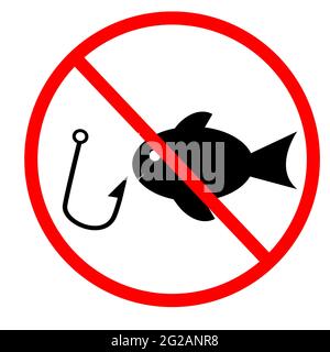 no fishing sign in circle shape. prohibition sign. flat style. Stock Photo