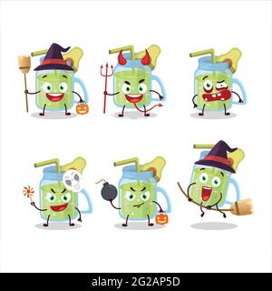 Halloween expression emoticons with cartoon character of avocado smoothie. Vector illustration Stock Vector