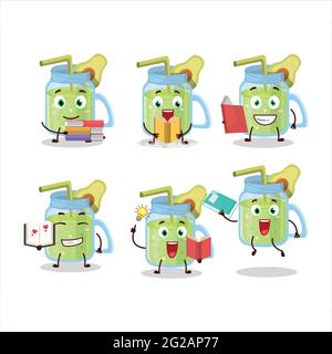 A picture of avocado smoothie cartoon character concept reading an amusing book. Vector illustration Stock Vector