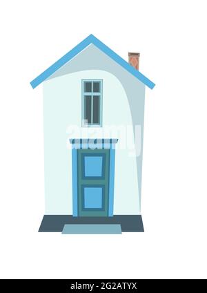 The house is cartoon one-story. Cozy simple rural dwelling in a traditional European style. Sweet home. Isolated on white background. Vector Stock Vector