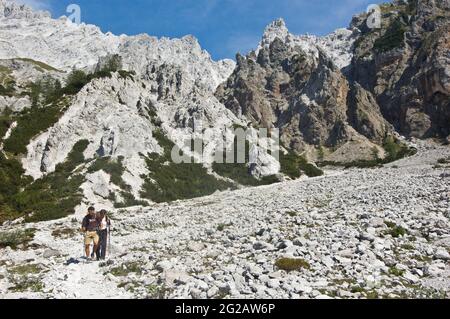 Alpinists doing high alpine tour at the Watzmann mountain in bavaria Stock Photo