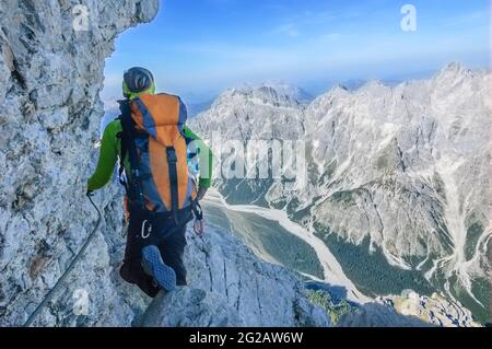 Alpinists doing high alpine tour at the Watzmann mountain in bavaria Stock Photo