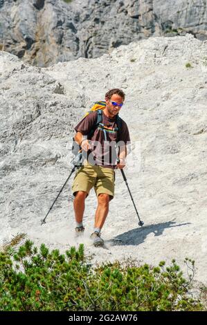 Alpinists doing high alpine tour at the Watzmann mountain in bavaria Stock Photo