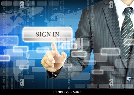 Businessman touching SIGN IN icon Stock Photo