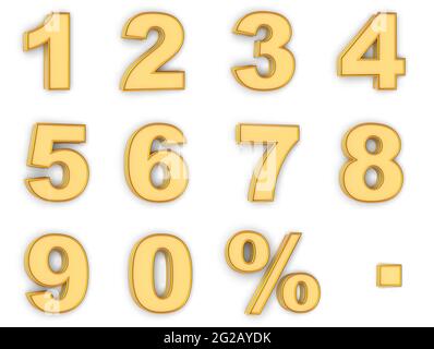 Numerical letters with percentage symbol and a dot symbol in gold color - 3D illustration Stock Photo