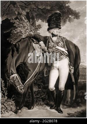 George (1762–1830) Prince of Wales, later George IV King of the United Kingdom of Great Britain and Ireland and King of Hanover (1820-1830), portrait engraving and mezzotint by John Raphael Smith, 1792 Stock Photo