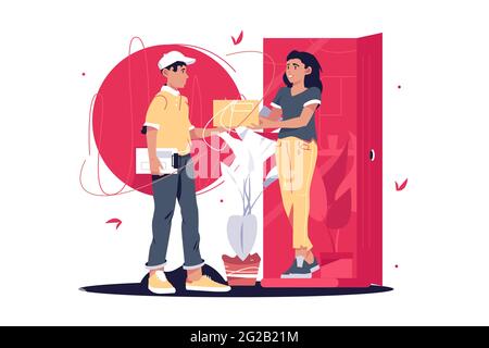 Delivery man and customer at door Stock Vector