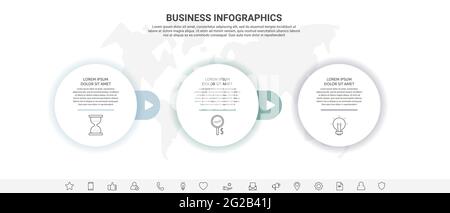 Vector infographics with three circles. Modern concept 3 icons with arrows for the app, website, interface, chart, levels, web, diagram, banner Stock Vector
