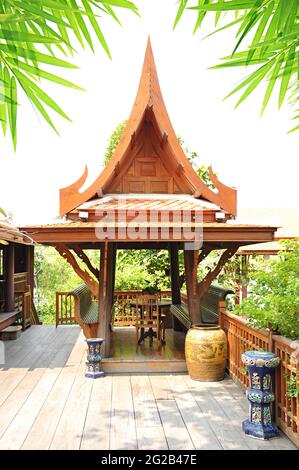 Traditional Thai style wooden gazebo Stock Photo