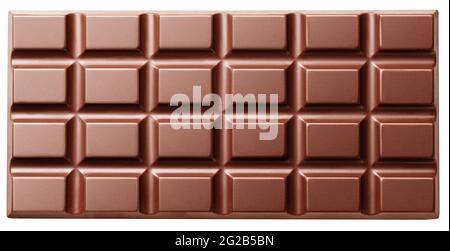Milk chocolate bar isolated. Top view. File contains clipping path. Stock Photo