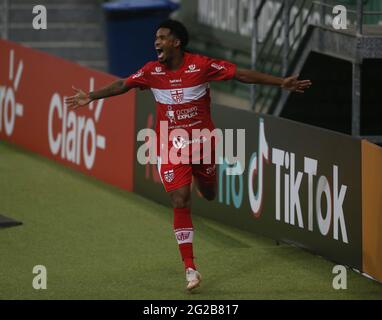 Diogo Silva do CRB celebrates saving penalty and thus winning penalty  competition for CRB during the Copa do Brasil football match between  Palmeiras v CRB at the Allianz Parque stadium in Sao