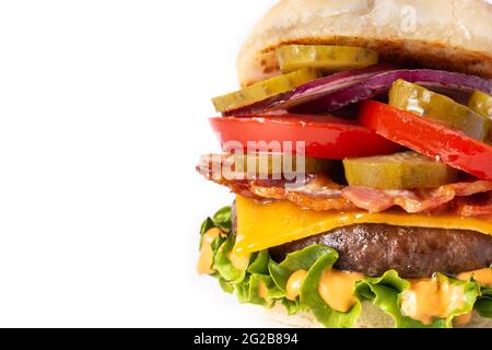 Beef burger with bacon isolated on white background Stock Photo