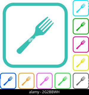 Single fork vivid colored flat icons in curved borders on white background Stock Vector