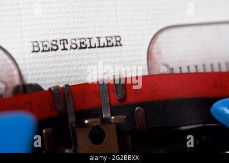 The word bestseller written with a typewriter. Stock Photo