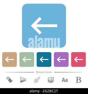 Keyboard backspace white flat icons on color rounded square backgrounds. 6 bonus icons included Stock Vector
