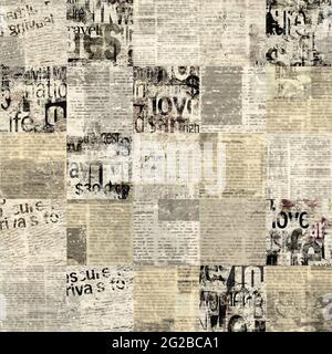 Newspaper paper grunge newsprint patchwork seamless pattern background.  Trendy imitation sewn pieces of newspapers in patchwork style. Yellow gray  art Stock Photo - Alamy