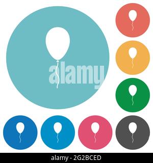 Single balloon flat white icons on round color backgrounds Stock Vector