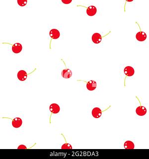 Cherry seamless fruit vector pattern. Berry background for print. Stock Vector