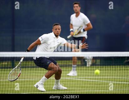 Ken Skupski (left) and Jay Clarke after their match on day three of the