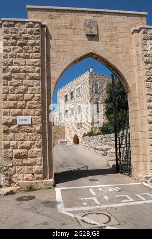 Entrance to Stella Maris Carmelite Monastery in Haifa. Israel Stock Photo