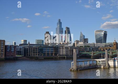 City of London skyline and River Thames on a clear day. London, United Kingdom 9th June 2021. Stock Photo