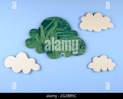 digital cloud computing concept, 3d illustration Stock Photo