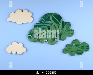 digital cloud computing concept, 3d illustration Stock Photo