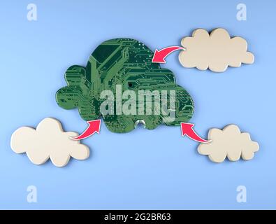 digital cloud computing concept, 3d illustration Stock Photo